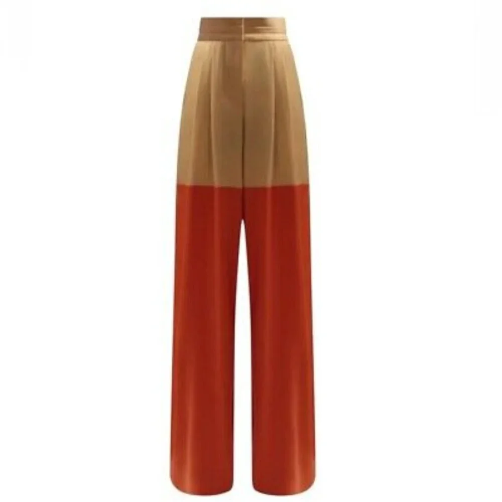 NEW Kimberly Goldson Wide-Leg Satin Trousers Colorblock Size 4 Quiet Luxury - Picture 13 of 14